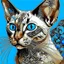 Placeholder: beautiful blue eyed, tall ,long legged, slender, elegant, sophisticated, sphynx-like chocolate point siamese cat expressionism pointillism style