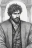 Placeholder: man, age 20, medieval, fighter, russian, croocked nose, czar, rich, simple clothes, short messy hair, thick beard, oligarch, leather coat with fur, brocade clothes, pencil drawing, black or red hair