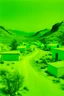 Placeholder: A lime green desert village painted by Andy Warhol