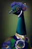 Placeholder: Peacock wears a tie decorated with flowers