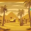 Placeholder: Background of a design of a farm and honey house with mountains and yellow meadows resembling palm trees