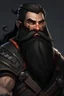 Placeholder: Dwarf warrior male. Black hair on his shoulders. Long beard. Eyepatch on the eye.