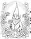 Placeholder: B/W outline art,coloring book page, full white, super detailed illustration for adult, "Gnome's Affection for Flowers and Roses", crisp line, line art, high resolution,cartoon style, smooth, law details, no shading, no fill, white background, clean line art,law background details, Sketch style.