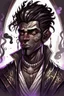 Placeholder: Male Air genasi fra d&d with black skin smoke some hair an Asian skin ghostly appearance with a Smokey undertone mork