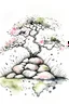 Placeholder: Japanese style watercolor of a Japanese garden, moss-covered stones, a delicate cherry blossom tree in bloom, realistic tones, white negative space