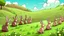 Placeholder: Fantasy cartoon illustration: A Trail of chocolate bunnies in the grass