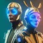 Placeholder: Front face portrait, cyber woman rabbit mask, cyberpunk style, latex suit, gold pink and blue style, photo studio, vibrant color, highly detailed, concept art, smooth, unreal engine 5, god rays, ray tracing, RTX, lumen lighting, ultra detail, volumetric lighting.