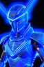 Placeholder: neon blue, flying parts of armor in form of triangles, cyber armor, geometric patterns on armor, male, orbiting triangle