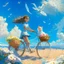 Placeholder: A girl is riding a bicycle on the beach. His cat is sitting in the front basket of the bicycle. Spring flowers can be seen everywhere. Beautiful blue sky with white clouds - kites in the sky. sense of peace. digital art, 8k, full details