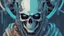 Placeholder: a close up of a person with a skull on their head, blue and black colors, anime skull portrait man, scary detailed art in color, hiroyuki-mitsume takahashi, nychos art aesthetic, half man half skeleton, anime cyberpunk art, colored manga art, rossdraws pastel vibrant, hot colors. insanely detailed, beautiful anime portrait, stunning anime face portrait, scary art in color