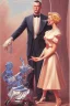 Placeholder: american dream painint man holding a robot wife1950s