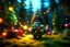 Placeholder: cute smiling Cyberpunk and future art style Santa and Christmas tree, in the garden of Eden, with colorful trimmings, star on top of tree, gifts, toys, bokeh like f/1.2, tilt-shift lens 8k, high detail, smooth render, down-light, unreal engine, prize winning