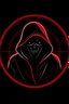 Placeholder: generate a high quality red and black ghost logo for a software security company. Use only simple shapes and lines. The ghost shape almost appears to be a hacker wearing a hoodie. The camera should be directly in front with symmetry horizontally. The face should be made up of code symbols like {};:()`", etc. and look dark and mysterious. The entire logo is encapsulated by a perfect circle. A blood red and black color theme should be used.