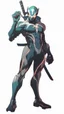 Placeholder: Mix between genji and venom symbiote in solo leveling shadow style with neon glowing blue