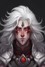 Placeholder: pixeled male character with long curly white hair, red eyes and gray skin