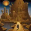 Placeholder: art by "John T. Biggers", painting, landscape , Feigned The Palace Beyond Good and Evil, at Dawn, Illustration, Hopeless, 70s Science Fiction, Provia, overly complex style