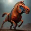 Placeholder: angry horse in orange and blue battle armor, a highly detailed illustration, background of Inka jungle, realistic render, 8 k, micro detail, intricate, elegant, centered, digital painting, Artstation, smooth, sharp focus, illustration, artgerm, tomasz alen kopera, peter mohrbacher, donato giancola, joseph christian leyendecker, wlop, boris vallejo