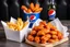 Placeholder: Sizzler Wings Bucket, 25pcs Sizzler southern Fried Crispy Wings, hot fries in 4 white packets, 1.5ltr pepsi bottle just as in UK... wings are hot and spicy, fried...Deliciously looking.