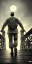 Placeholder: A Soldier walking on the bridge , night , full moon , realistic , high resolution , HD , 1920pX1080p