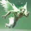 Placeholder: angel hombre caido enojado volando a gran velocidad hacia arriba con piel verde palido y