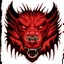 Placeholder: Closeup illustration of just the angry red eyes of a beast, tattoo design, black ink, cartoonist,