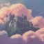 Placeholder: castle in the sky, with flowers of fire. Green clouds and birds. Shy wizard cat going out of the main gate. Detailed painting, sharp color, medieval, intricate detail, far sceen, realistic colors, medieval concept art. spring.