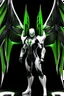 Placeholder: Cyborg symbiote, white color, green color, tendrils, high tech, cyberpunk, biopunk, membrane wings, carbon fiber