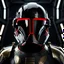 Placeholder: star wars bald male corellian pilot wearing pearlescent black and gunmetal grey First Order special forces heavy assault stealth commando armor and helmet with gold and red trim inside the jedi temple, hyperdetailed, dynamic lighting, hyperdetailed background, 8k resolution, volumetric lighting, light skin, fully symmetric details