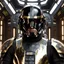 Placeholder: star wars bald male corellian pilot wearing pearlescent black and gunmetal grey First Order special forces heavy assault armor and helmet with gold trim inside the jedi temple, centered portrait, hyperdetailed, dynamic lighting, hyperdetailed background, 8k resolution, volumetric lighting, light skin, fully symmetric details