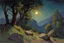 Placeholder: Night, trees, mountains, rocks, wilfrid de glehn and otto pippel impressionism paintings