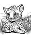 Placeholder: create a 2d black outline, "safari smiling cartoon baby gepard coloring book for toddlers", coloring page, low details design, black contour, coloring page design, simple background, colorful , card style, coloring page for kids, white background, sketch style, safari landscape, cartoon style