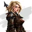 Placeholder: an attractive blonde warrior woman, leather armour, digital art, stylised