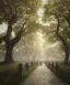 Placeholder: long promenade in a grand garden with ancient trees lining a cobblestone path, perfect composition, beautiful detailed intricate insanely detailed octane render trending on artstation, 8 k artistic photography, photorealistic concept art, soft natural volumetric cinematic perfect light, chiaroscuro, award - winning photograph, masterpiece, oil on canvas, raphael, caravaggio, Angkor