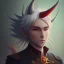 Placeholder: anime discord profile picture of man with short black hair AND red streaks, with dragon horns on top of his head, looking mischievous