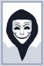 Placeholder: 8 bit pixelart of a shadow figure with a white smooth wide smiling mask , noseless opera mask, no nose holes, no nose