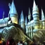 Placeholder: Harry Potter world with magic with beautiful surroundings with clear features and avartars, big fight with dark theme and winter background with christmas touch