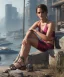 Placeholder: Emma Watson, full-length, in a swimsuit, cyberpunk 2077, photorealistic illustration, 16k