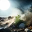 Placeholder: A striking quality Kodak photograph captures a wasteland with liquid and stars, Amano, Ernst Haekel, Mucha, creepy, details of the dust and liquids very accentuated, glossy organic mass, vegetation, adorned with minerals and rocks. Bathed in intense light, eerie, Max Ernst style, white sun, fog