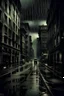 Placeholder: dark city, old photo style, rain