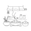 Placeholder: outline art for a Cozy Japan Cozy kitchen making mochicoloring page, white background sketch style, full body, only use outline, clean line art, white background, no shadow, clear and well outlined, realistic,no colors,