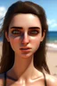 Placeholder: Frau, 26-jährig, realistische Haut, pperfektes gesicht, realistische und haut, lasziver Blick, grosse augen, bikini am strand.