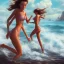 Placeholder: hot girl Running to the sea