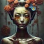 Placeholder: an abstract painting of rusted metal and flowers, Geisha portrait, rust, scaffolding, iron cladding, decay, mixed media, textured, anatomically correct, beautiful perfect face,perfect eyes, sharp focus, highly detailed 8k