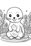 Placeholder: cute coloring page, sketch style, cute baby otter in the wood, cute cartoon, white and black, withe background, no shadows, outline.