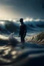 Placeholder: waves and digits, shot on Hasselblad h6d-400c, zeiss prime lens, bokeh like f/0.8, tilt-shift lens 8k, high detail, smooth render, down-light, unreal engine, prize winning, a man standing with wings