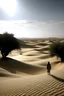 Placeholder: It was a vast and desolate desert, stretching as far as the eye could see, interspersed with only a few solitary trees. In the distance, you can see a lonely Chinese tomb, eroded by wind and sand, looking dilapidated and desolate. A lonely figure stood in front of the grave, dressed simply, looking up into the distance, as if in search of something. The whole scene is silent and desolate, giving a feeling of loneliness and helplessness.