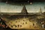 Placeholder: View of Elysium with dark female flying around over people running away in fear, Hieronymus Bosch