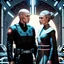 Placeholder: a bold and heroic bald male Corellian pilot in black and metallic grey First Order special forces gear meets a female Jedi Master in ancient, mystical temple, hyperdetailed, dynamic lighting, hyperdetailed background, 8k resolution, volumetric lighting, light skin, fully symmetric details