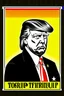 Placeholder: president donald trump in style of shepard fairy obama poster style gold colour stencil with american flag