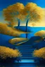 Placeholder: garden sky field trees river pools gold gold blue stairs